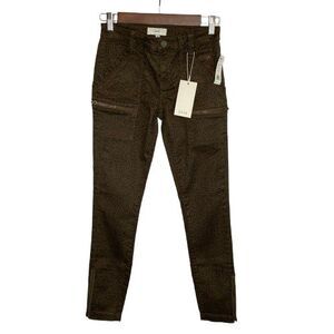 Joie Womens Animal Print Skinny Ankle Zip Pants Size 24 Green Low Rise Y2K Edgy